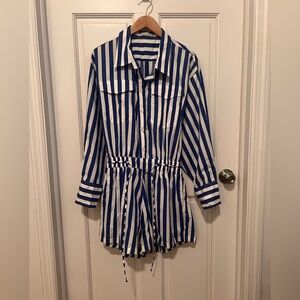 Faithfull The Brand Blue and White Striped Long Sleeve Romper